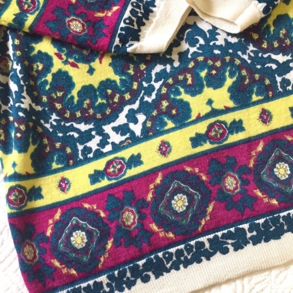 TALBOTS 100% Merino Wool Audrey Mosaics Multi Green Purple Yellow Print - Picture 6 of 12